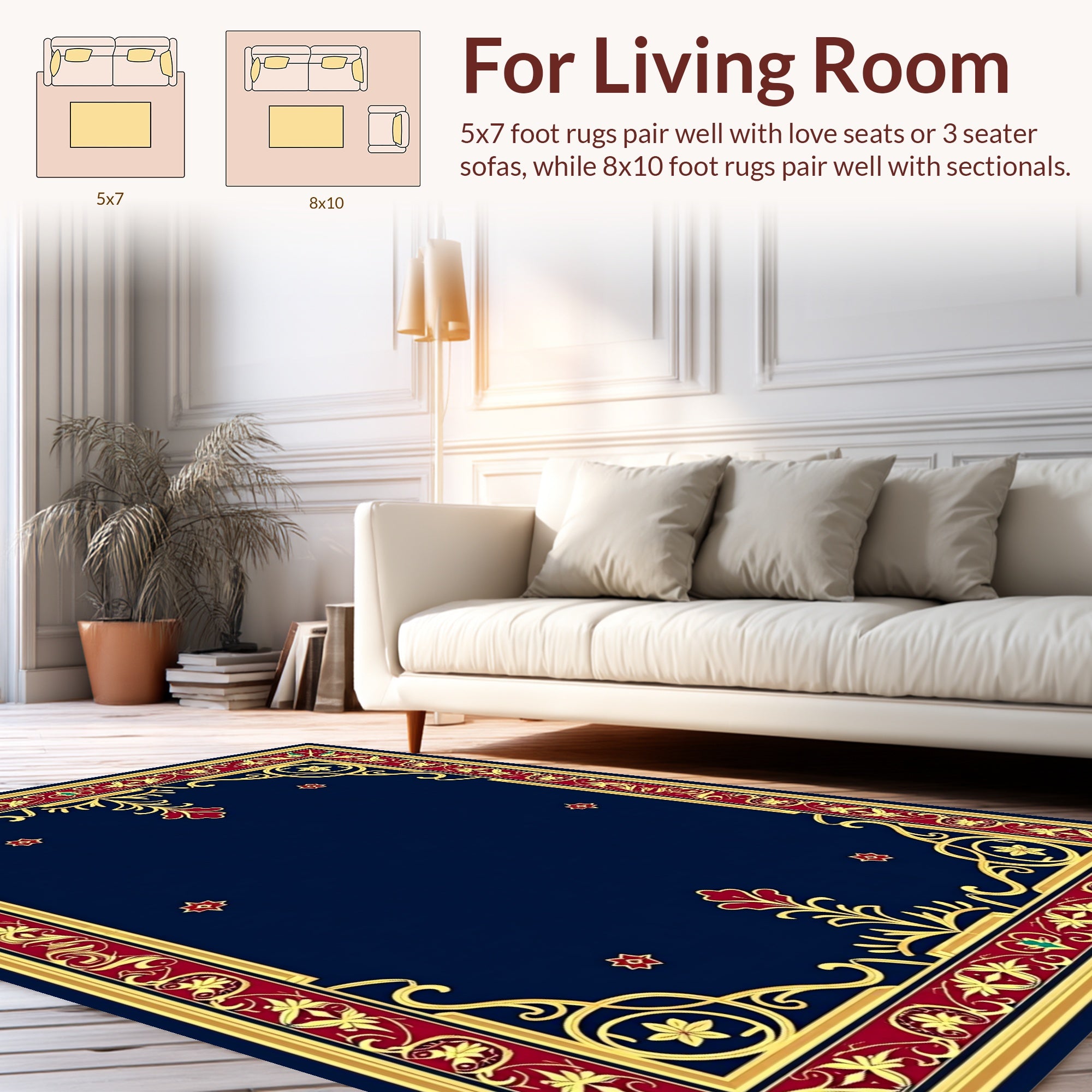 Ornate Gold Red Floral Border Rug