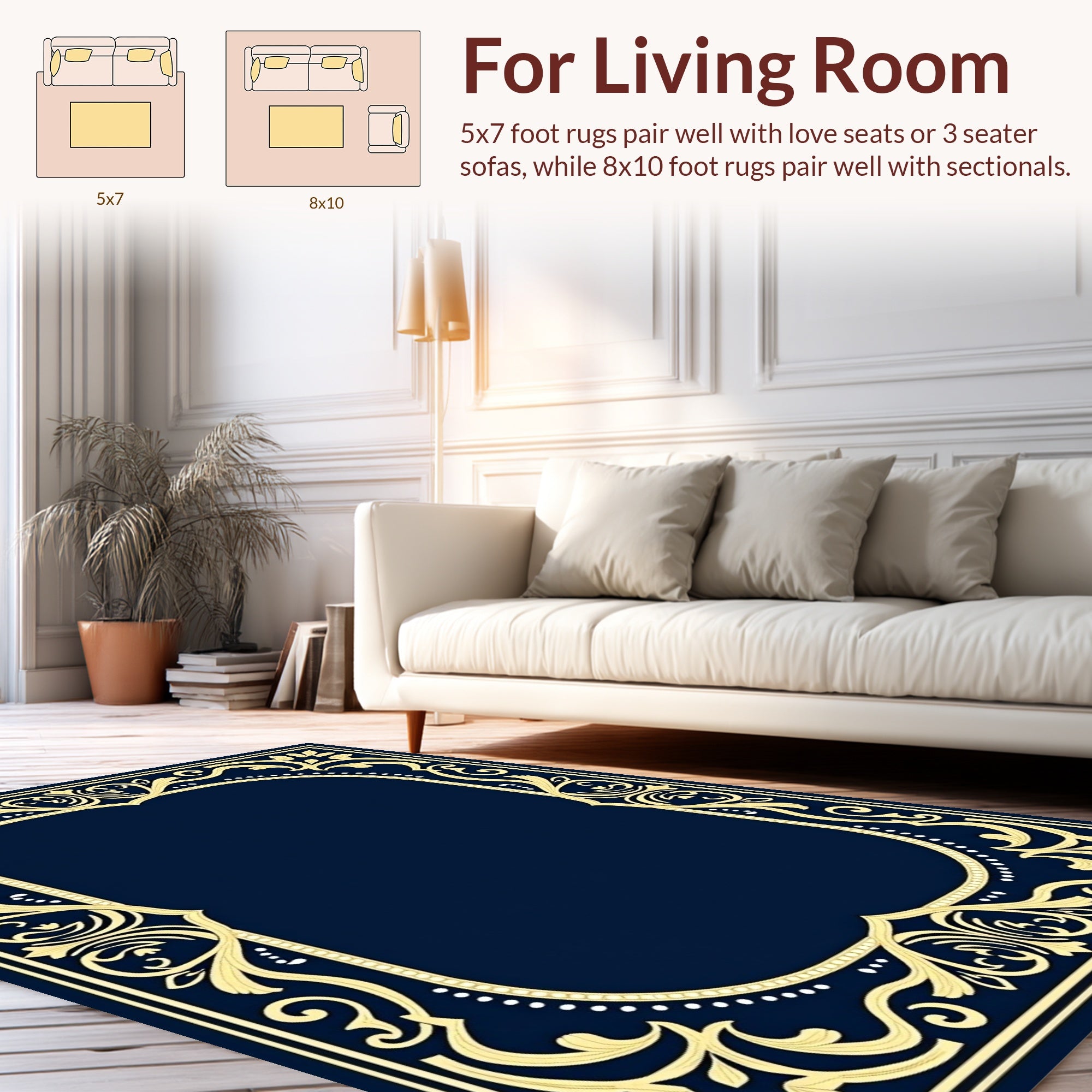 Ornate Floral Scrollwork Border Rug