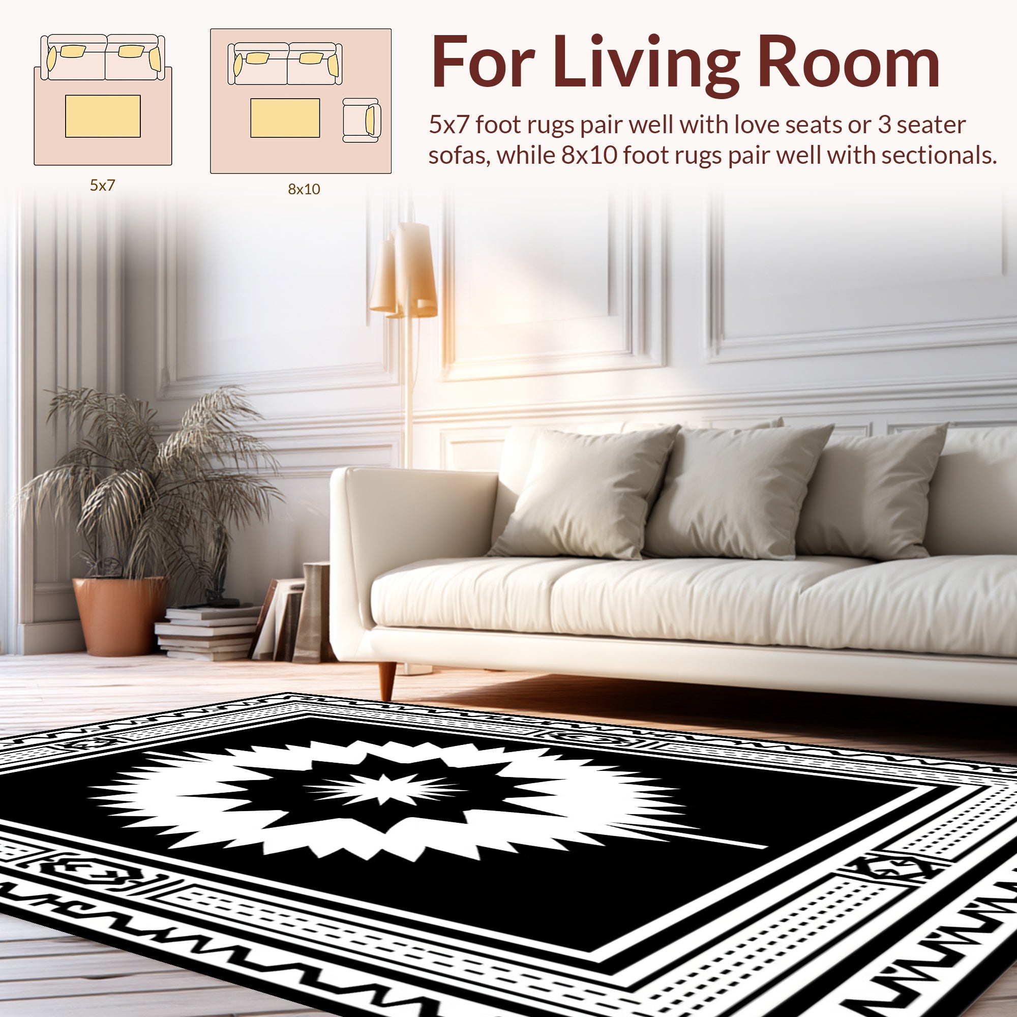 Bold Black White Abstract Explosion Rug