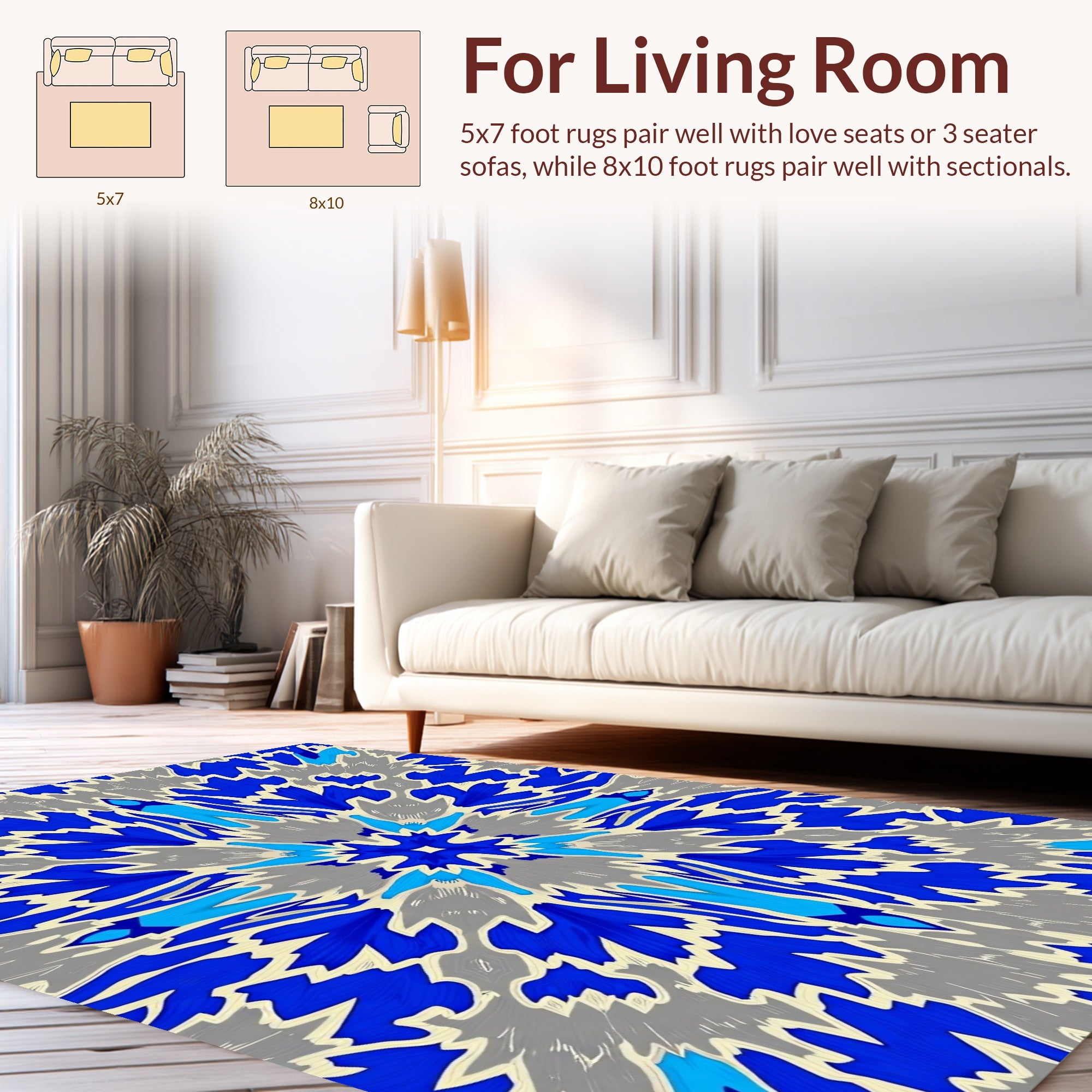 Abstract Blue Gray Floral Pattern Rug