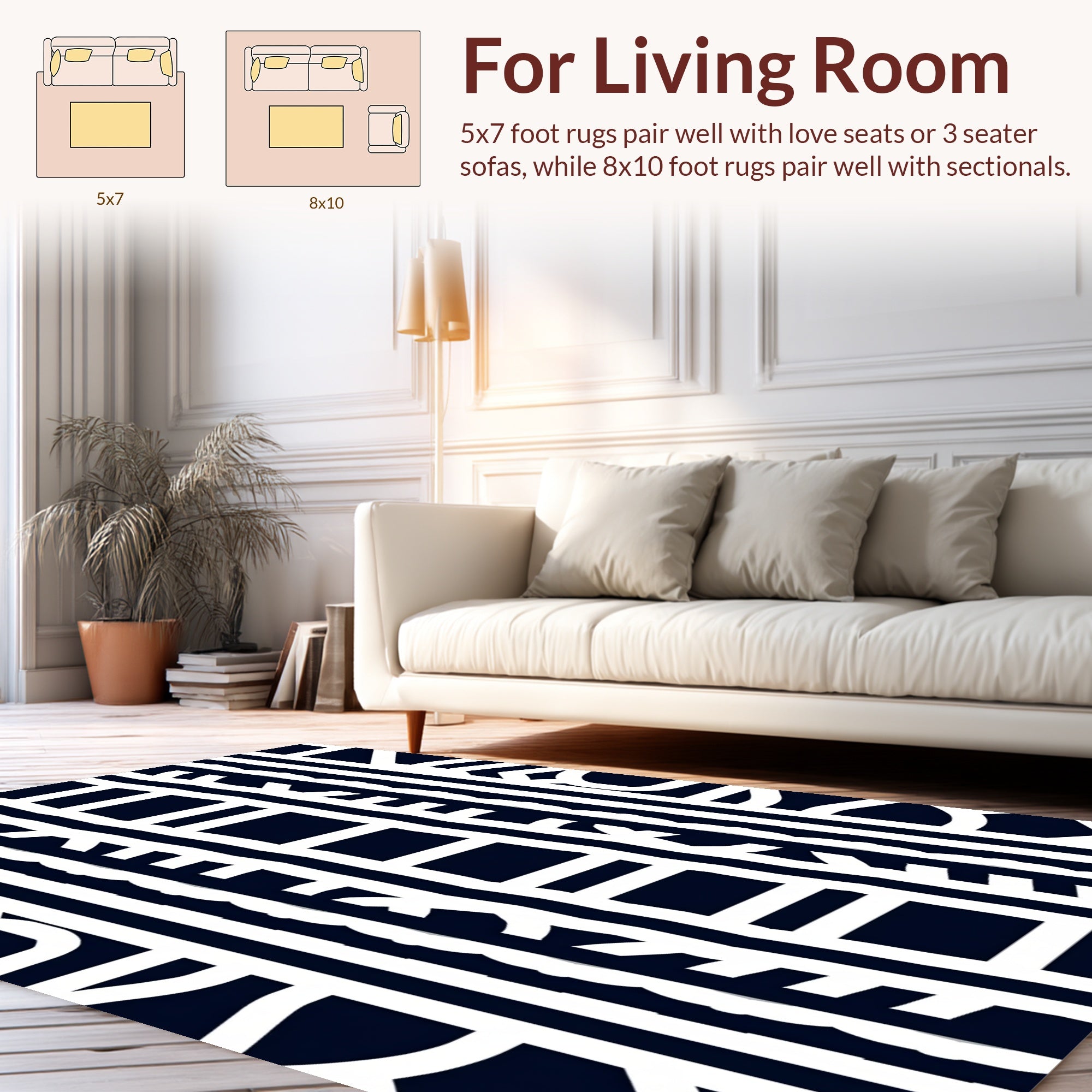 Bold White Stripe and Curve Pattern Rug