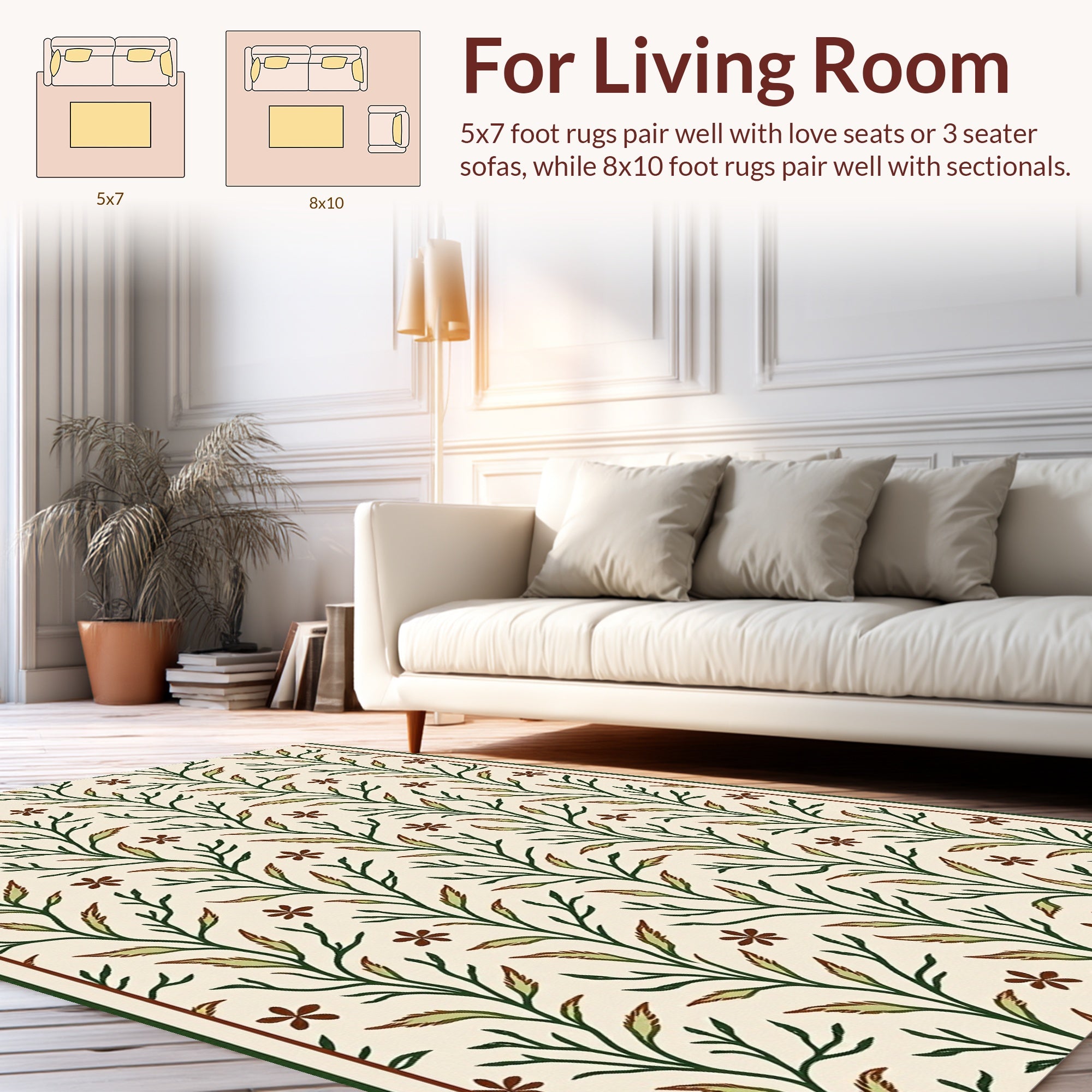 Green Floral Vine Pattern Rug