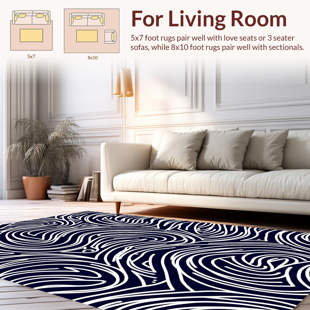 Flowing White Lines Pattern Rug