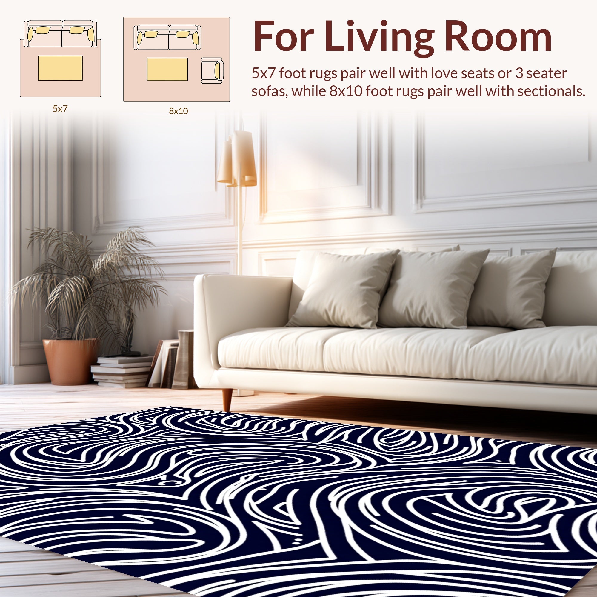 Flowing White Lines Pattern Rug