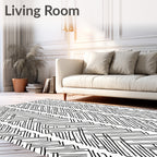 Black White Geometric Maze Pattern Rug