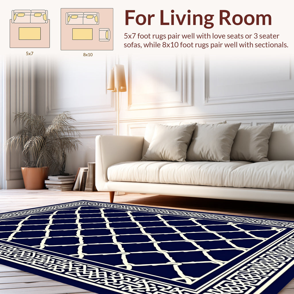 Intricate Cream Diamond Border Design Rug