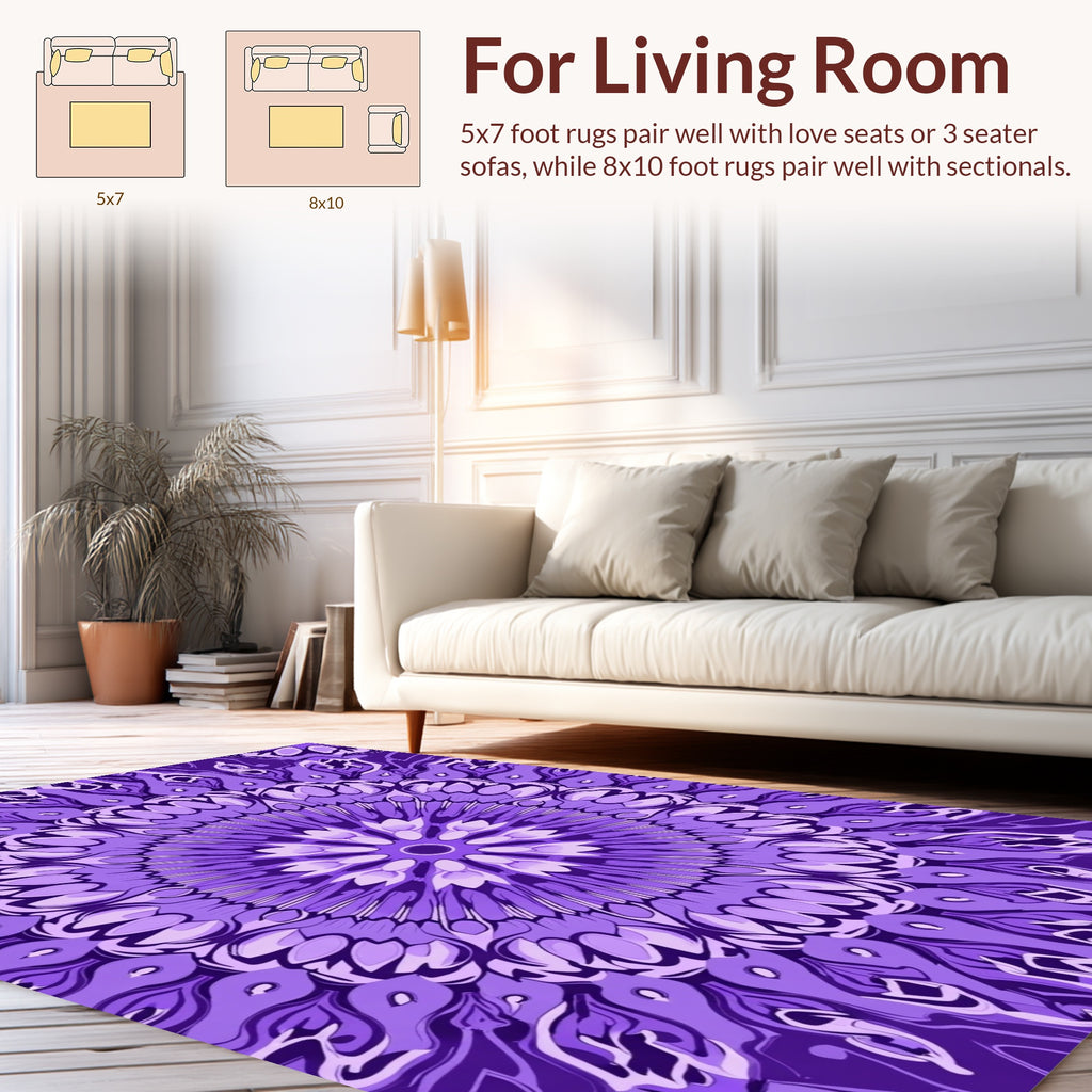 Purple Floral Mandala Patterned Rug