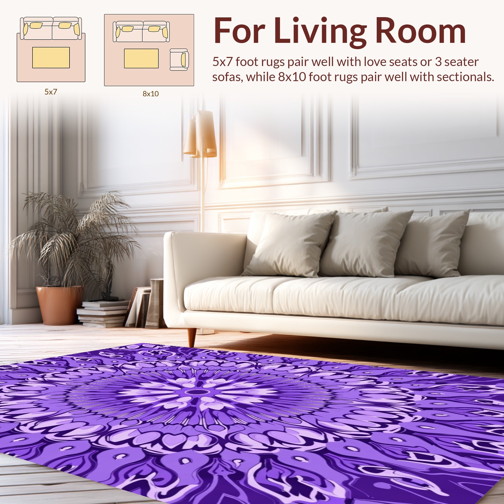 Purple Floral Mandala Patterned Rug