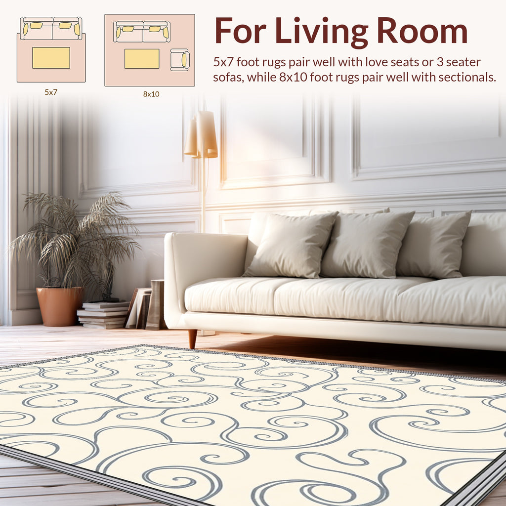 Elegant Swirl Patterned Cream Gray Rug