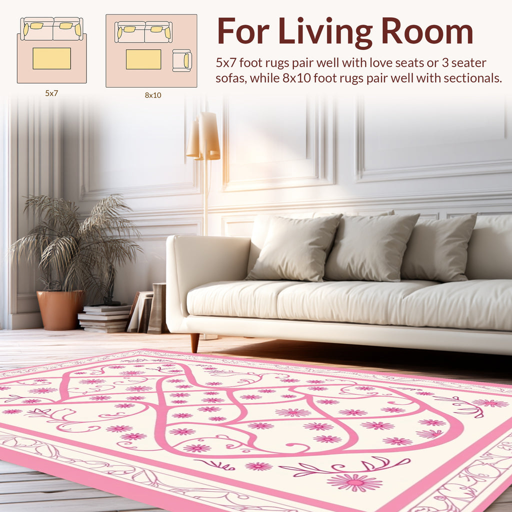 Pink Floral Vine Medallion Rug