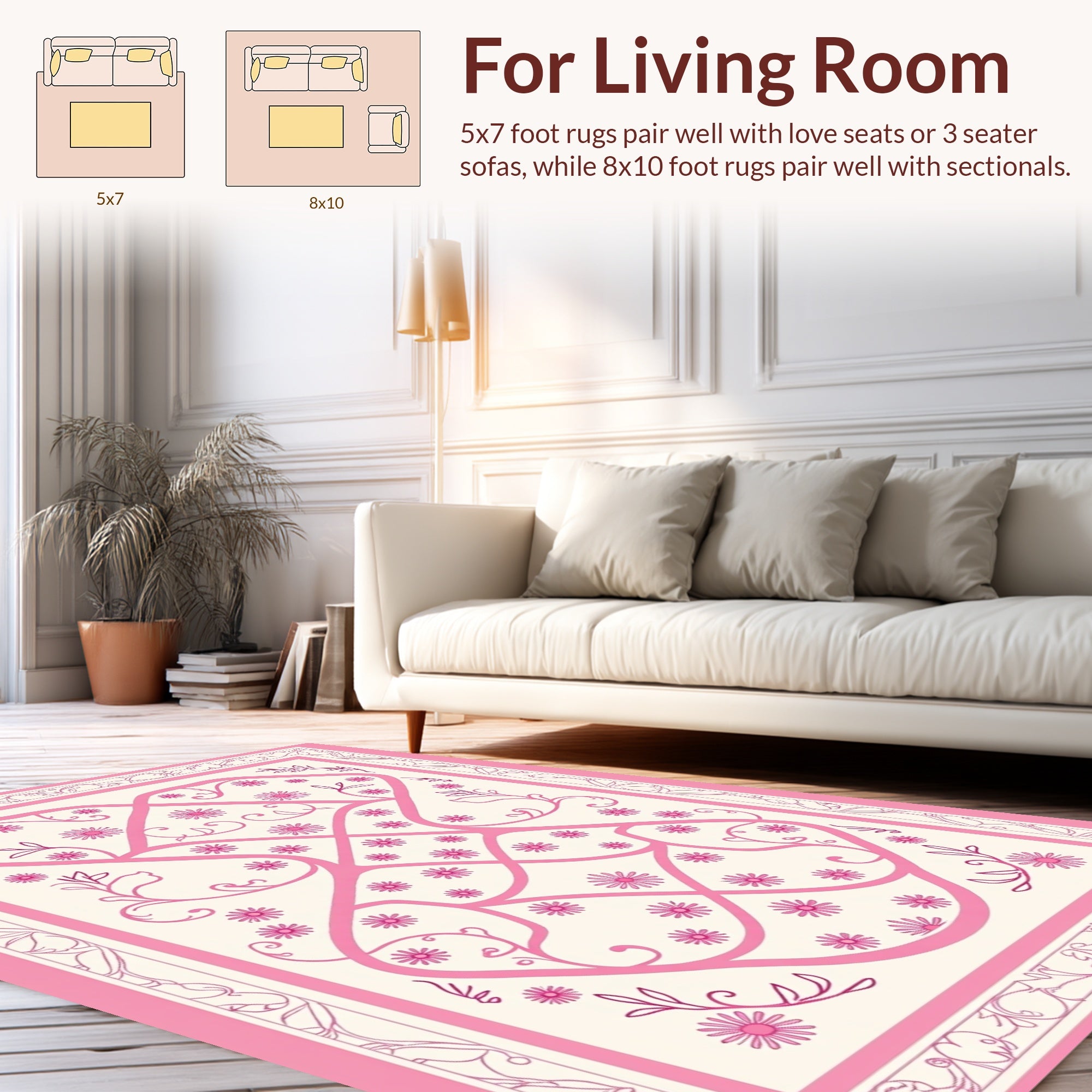 Pink Floral Vine Medallion Rug