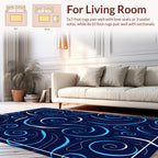 Abstract Swirling Blue White Lines Rug