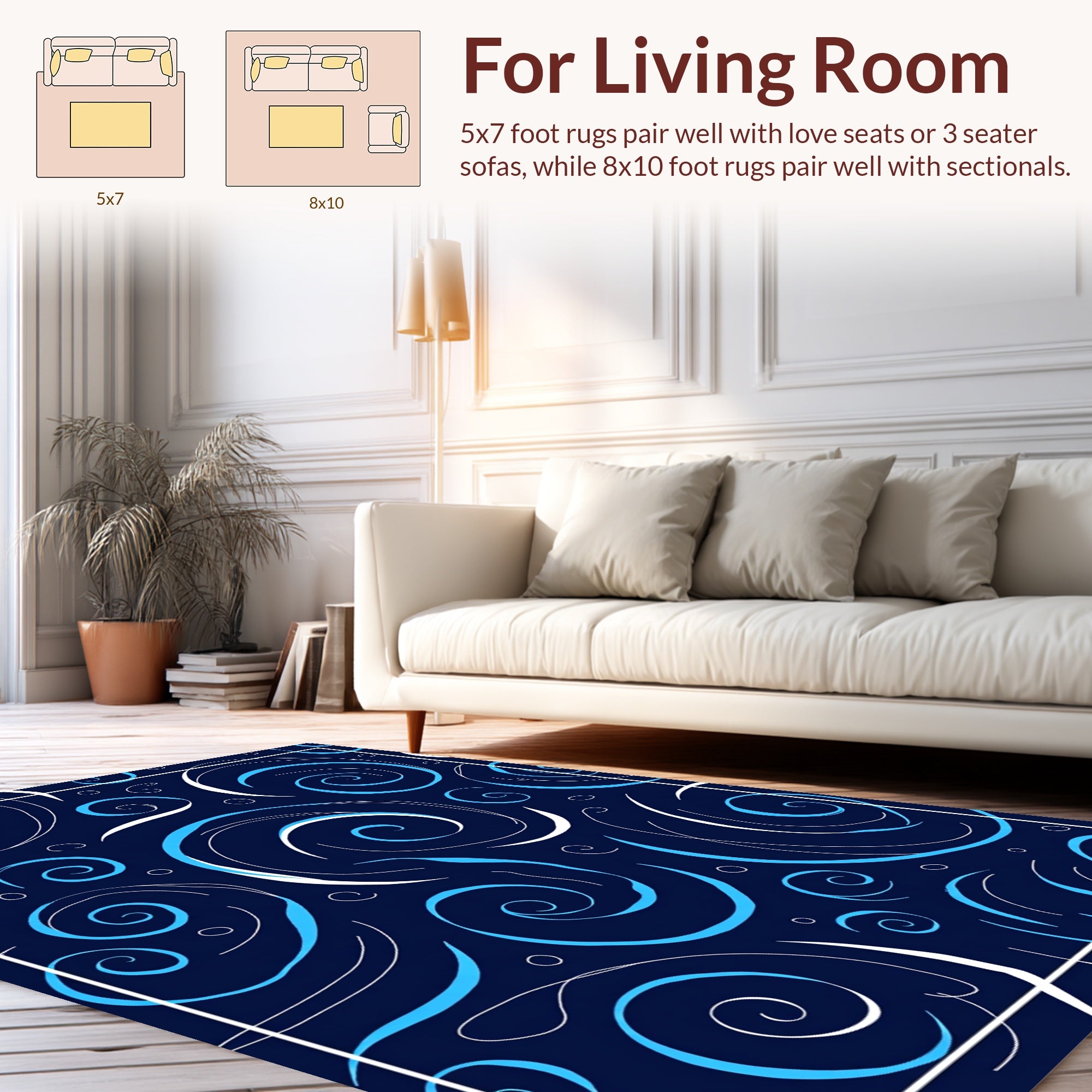 Abstract Swirling Blue White Lines Rug