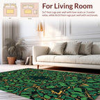 Emerald Green Gold Botanical Pattern Rug
