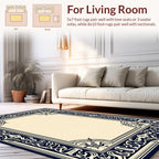 Ornate Navy Floral Border Design Rug