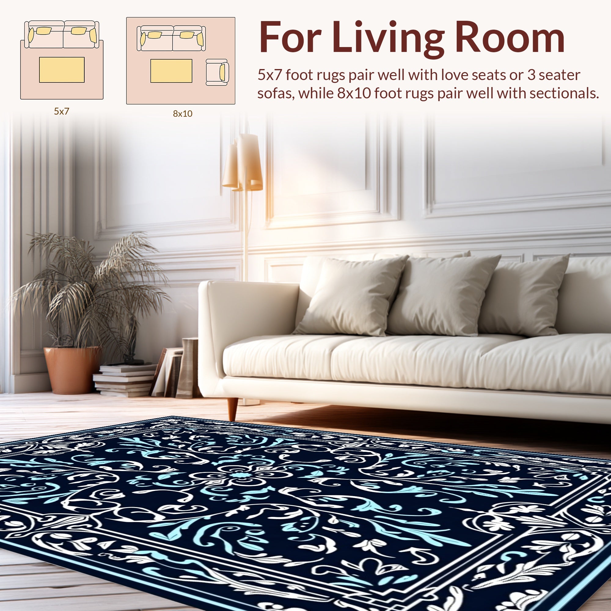 Ornate Floral Vine Pattern Rug