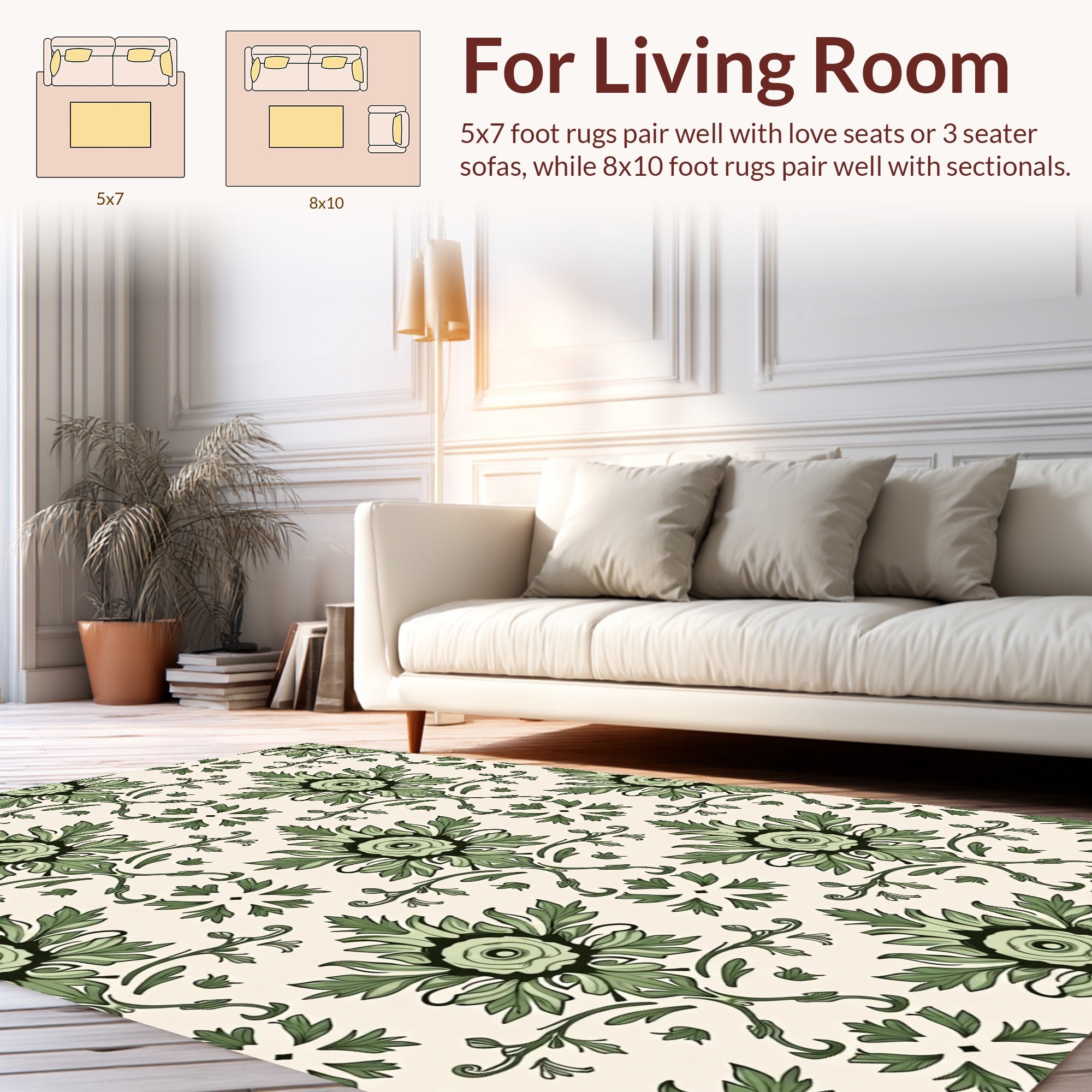 Detailed Damask Floral Pattern Rug
