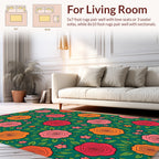 Floral Rose Pattern With Leaves Rug