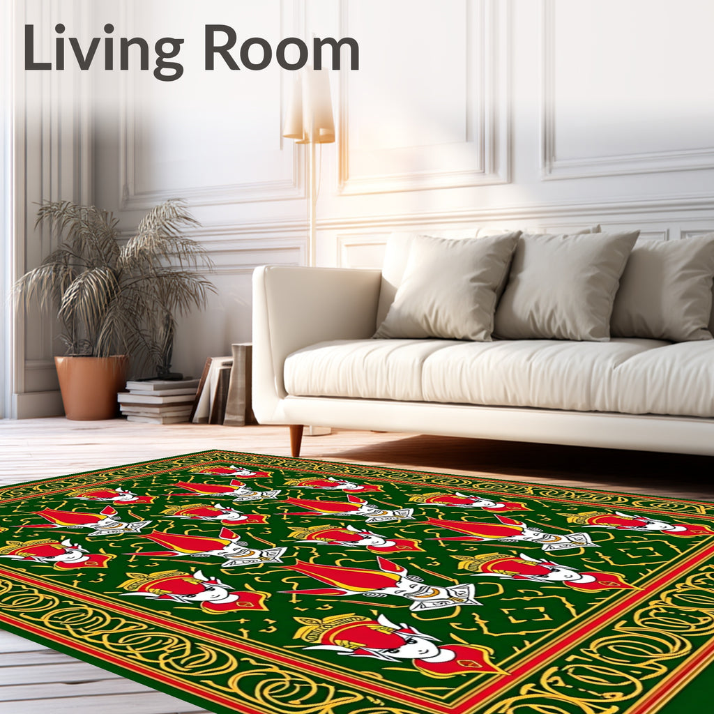 Green Red Yellow Character Border Rug