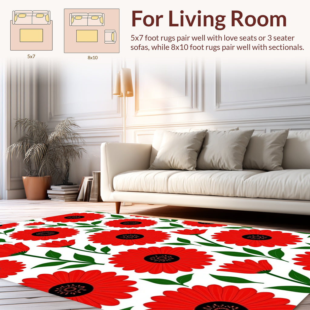Bold Red Floral Pattern Rug