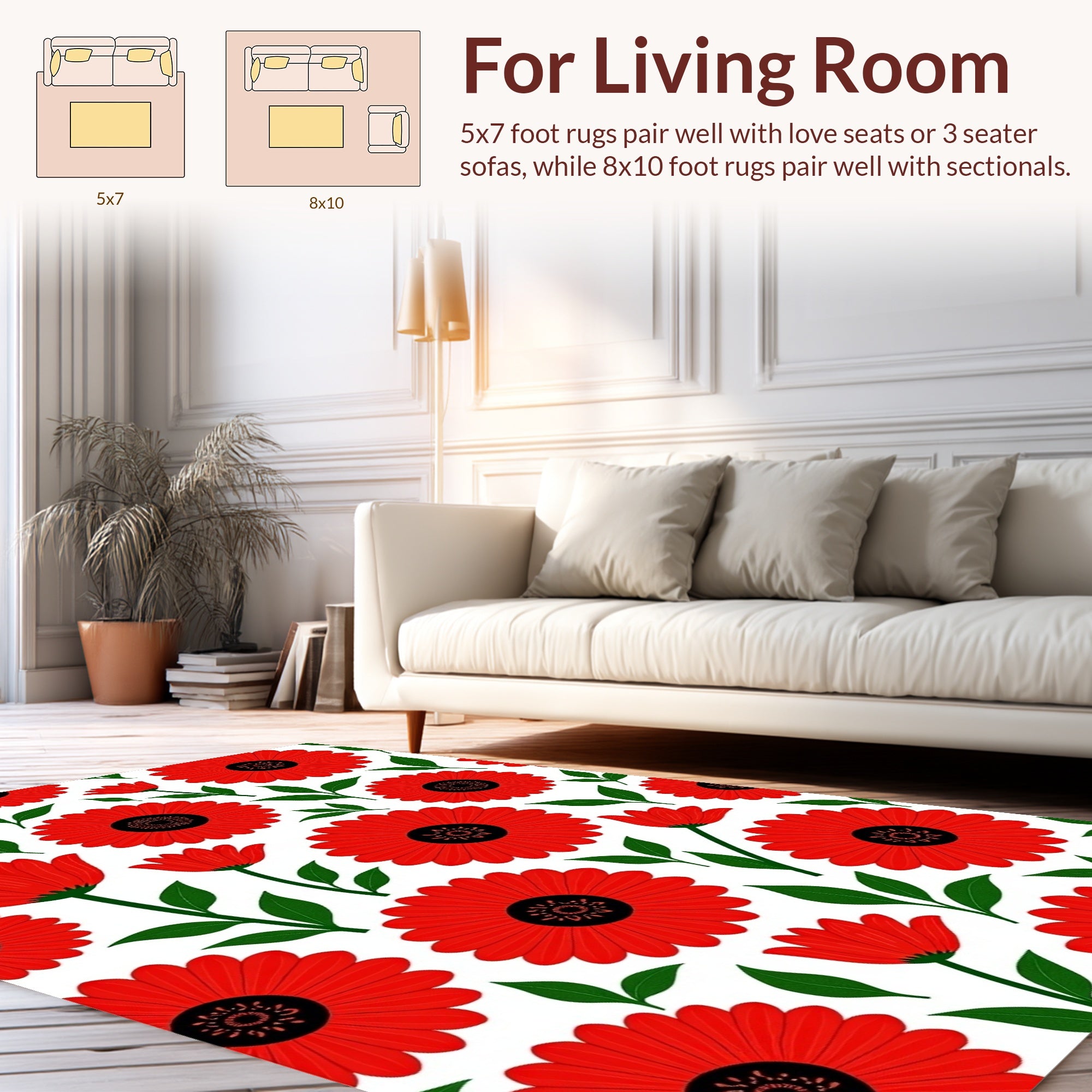 Bold Red Floral Pattern Rug