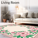 Sweet Pink Floral Garland Border Rug