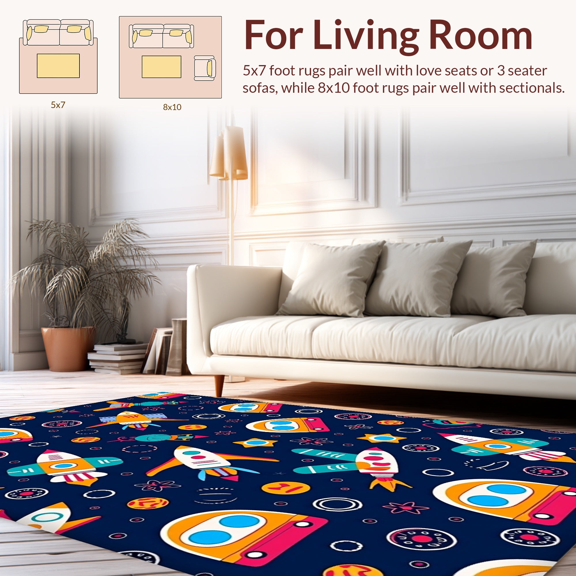 Space Travel Rocket Ship Pattern Rug