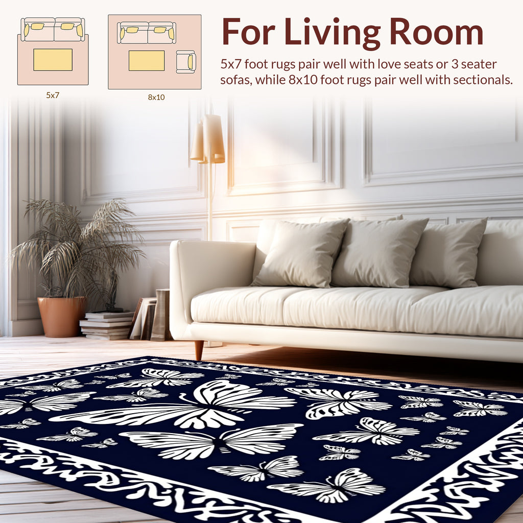 Monarch Butterfly Patterned Border Design Rug
