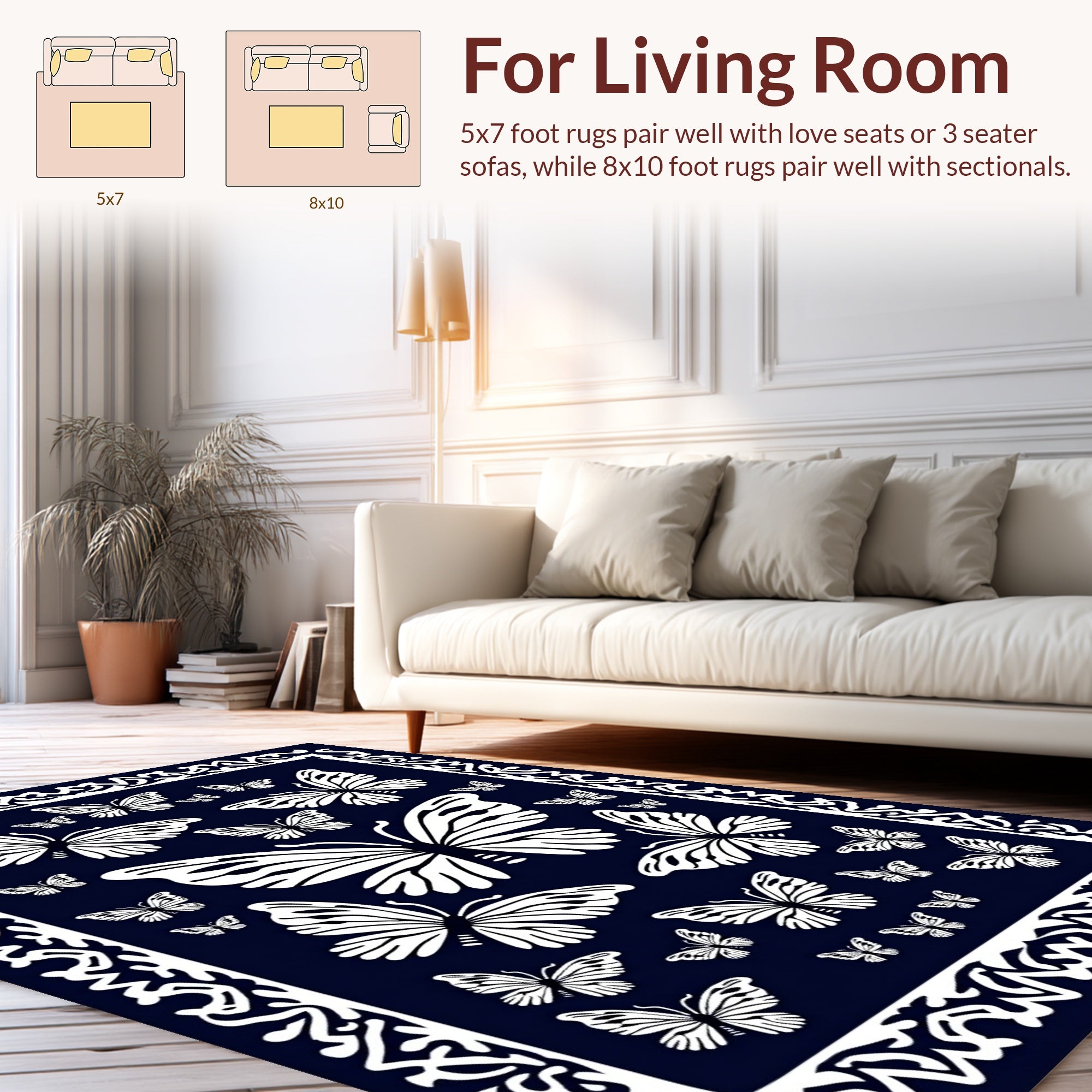 Monarch Butterfly Patterned Border Design Rug