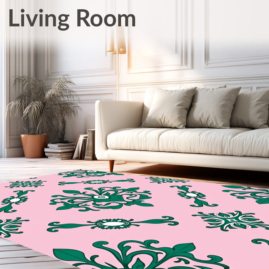 Emerald Green Floral Medallion Pink Rug