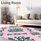 Emerald Green Floral Medallion Pink Rug