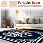 Navy White Abstract Floral Mandala Design Rug