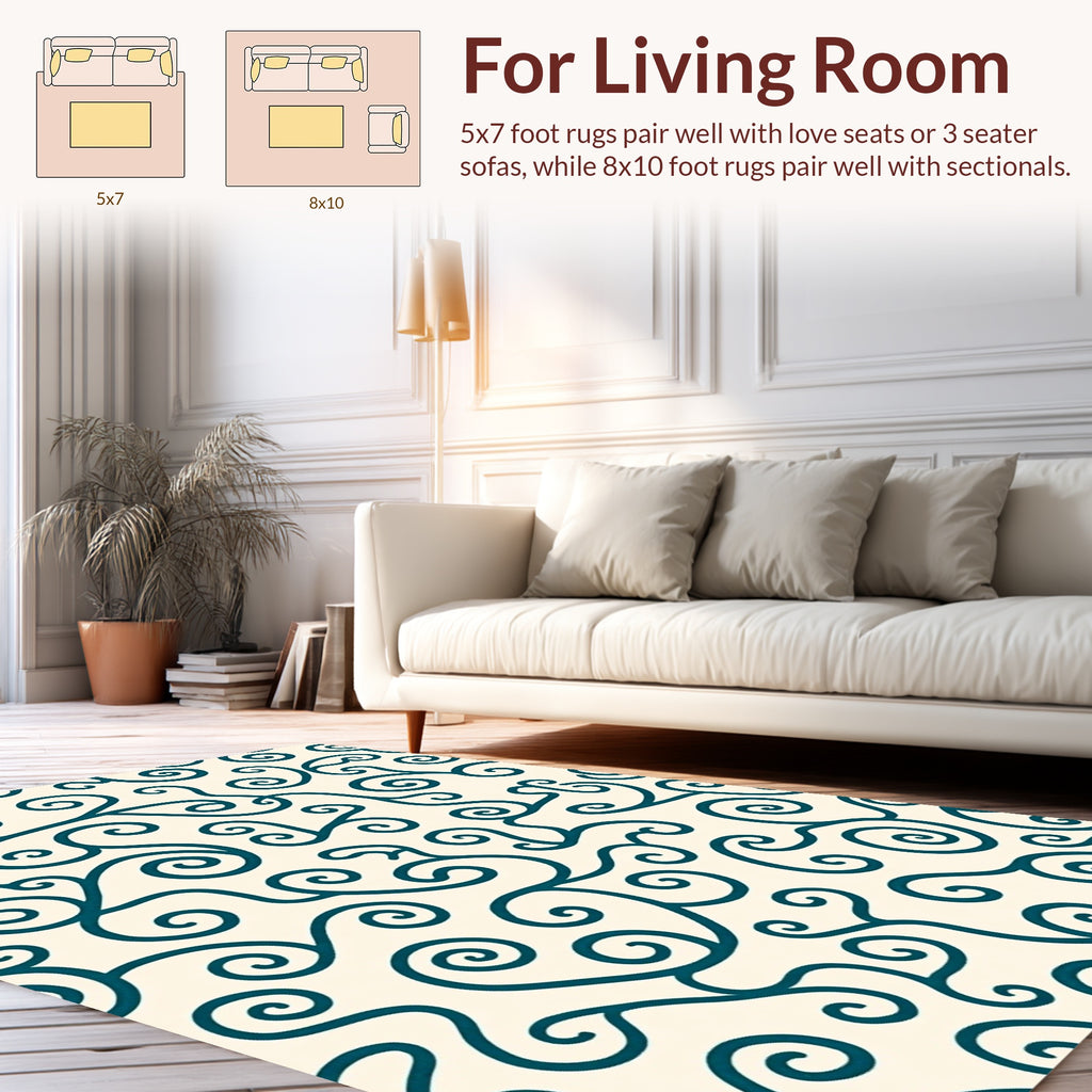 Teal Swirl Patterned Design Rug