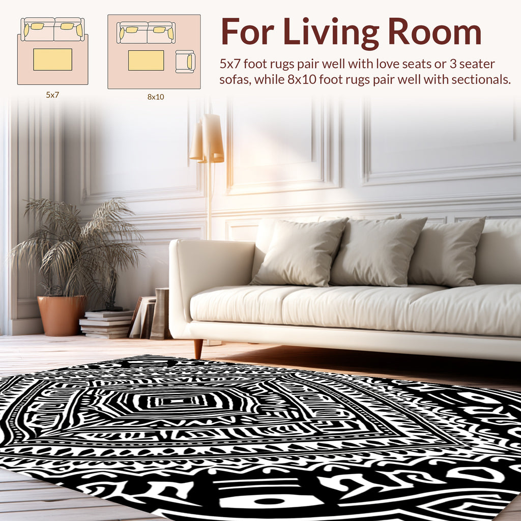 Bold Black White Tribal Diamond Design Rug