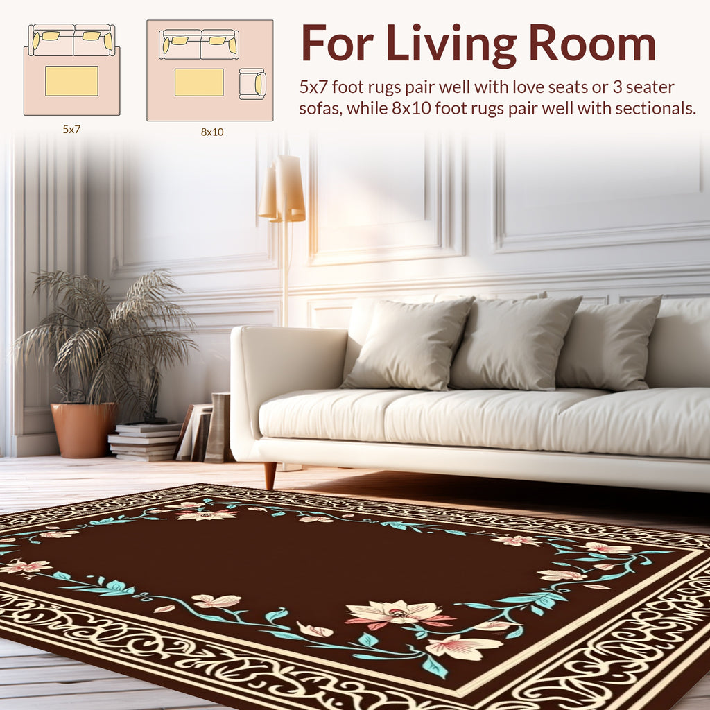 Floral Border With Winding Vines Design Rug