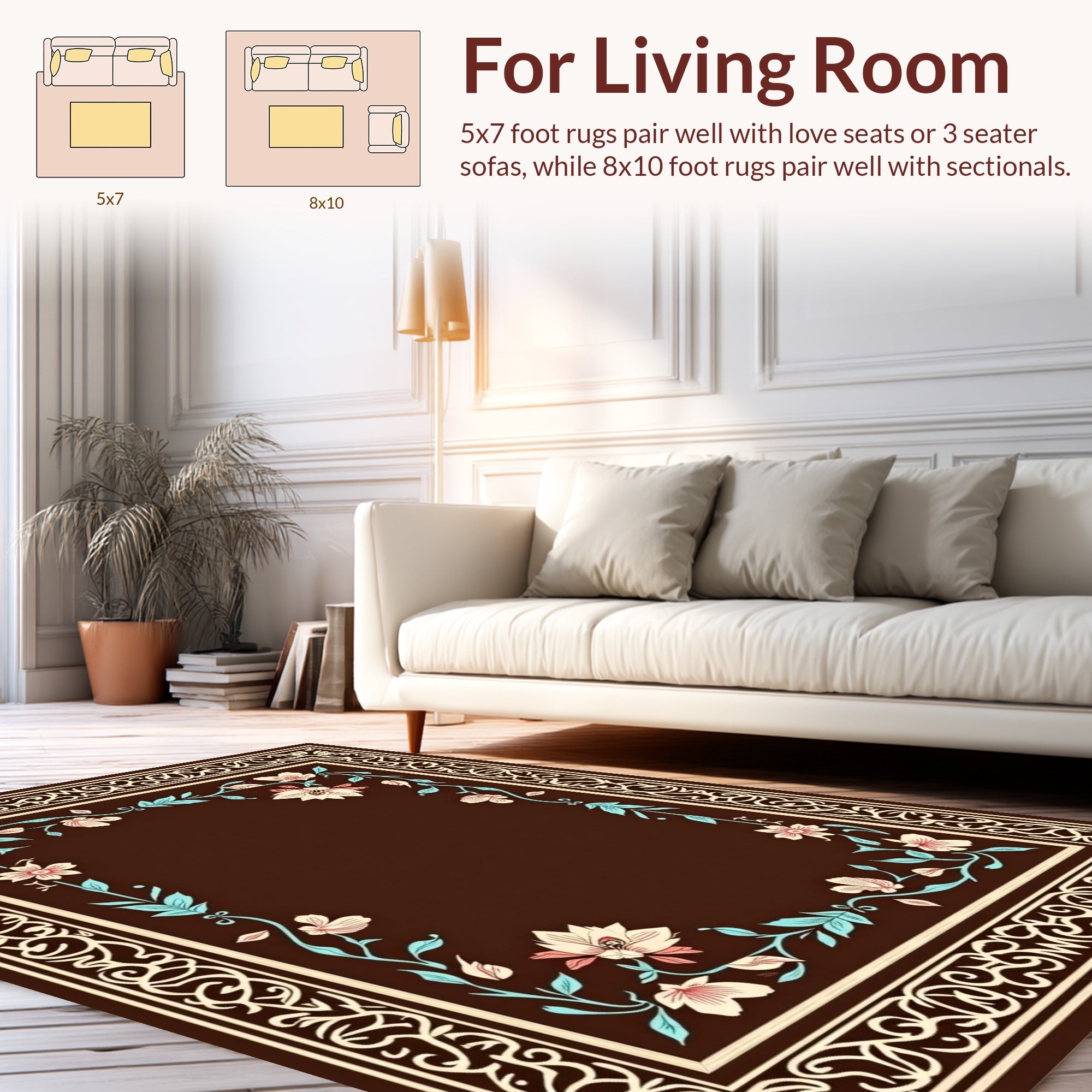 Floral Border With Winding Vines Design Rug