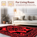 Abstract Red Floral Square Pattern Rug