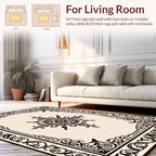 Ornate Black Cream Scrollwork Rug