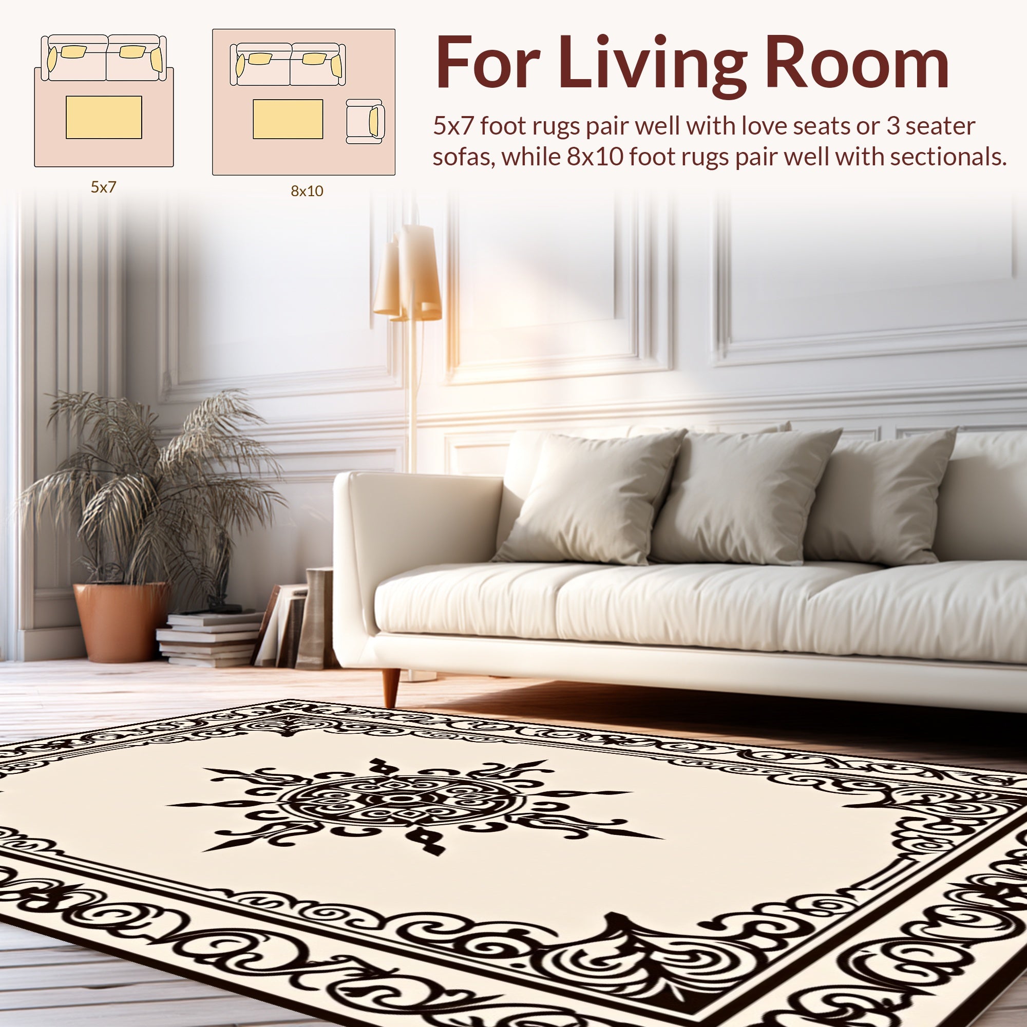 Ornate Black Cream Scrollwork Rug
