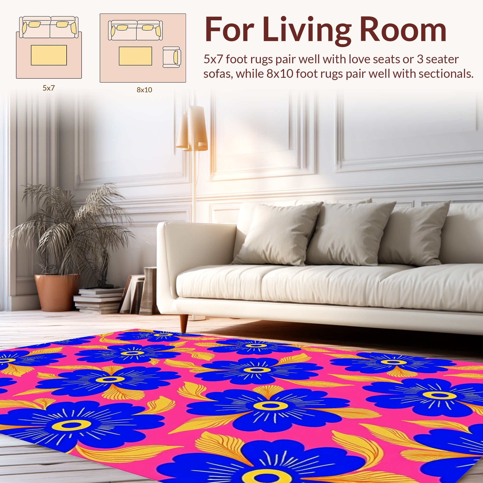 Vibrant Blue Floral Pattern Rug