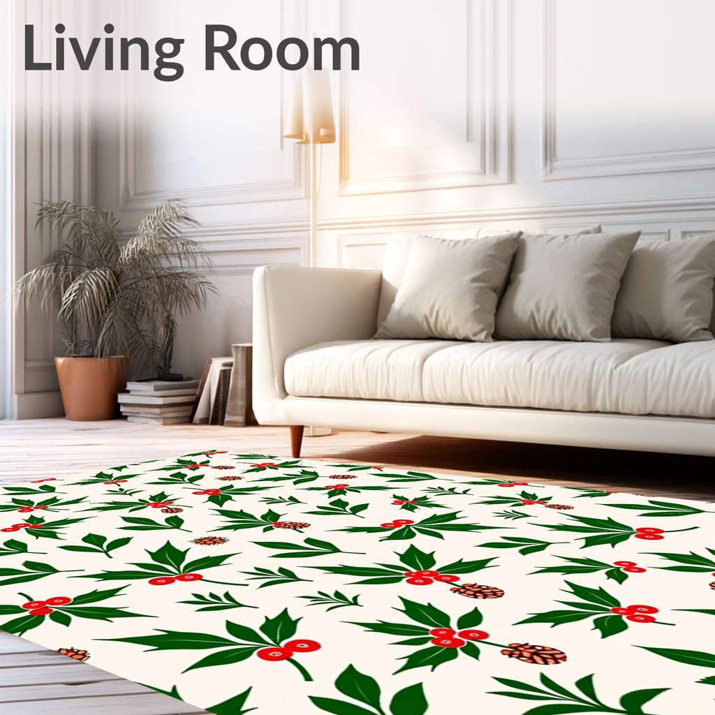 Christmas Holly Berry Pinecone Garland Rug