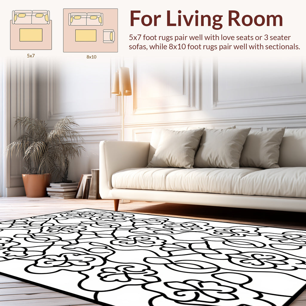 Ornate Floral Continuous Line Design Rug