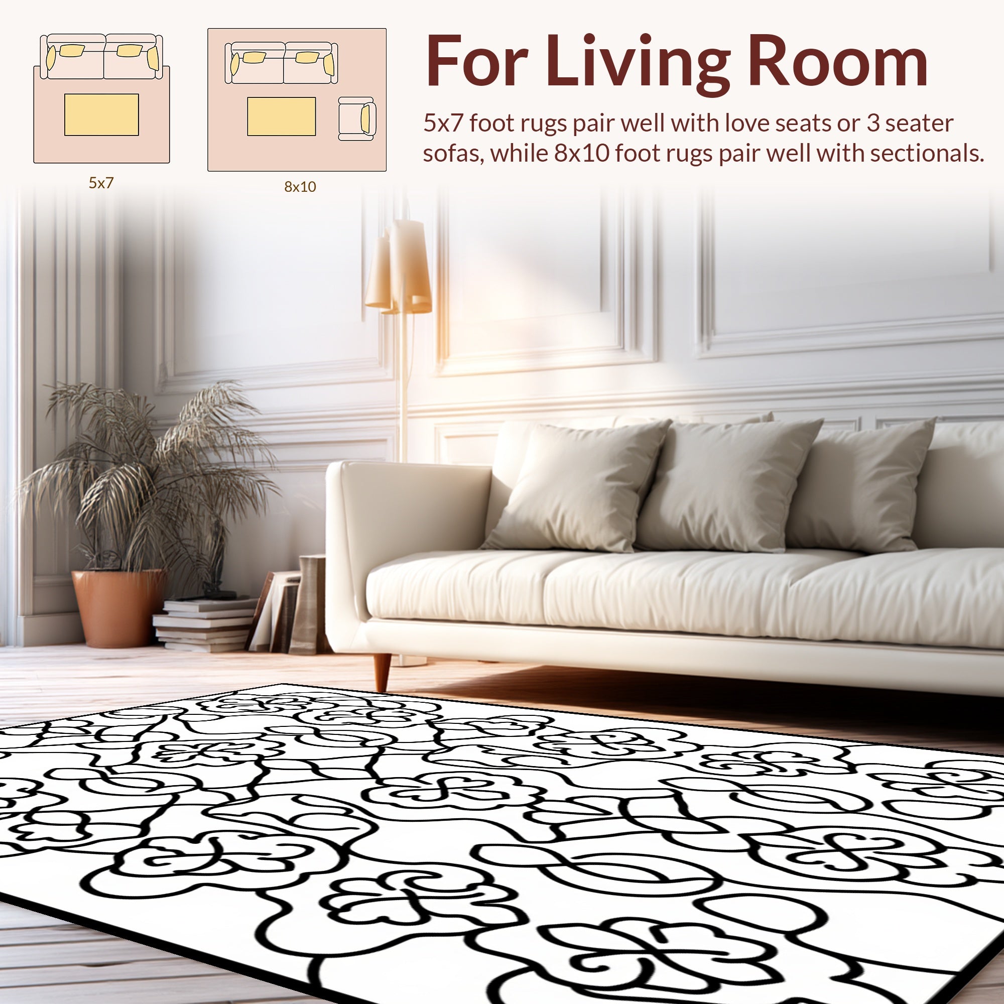 Ornate Floral Continuous Line Design Rug