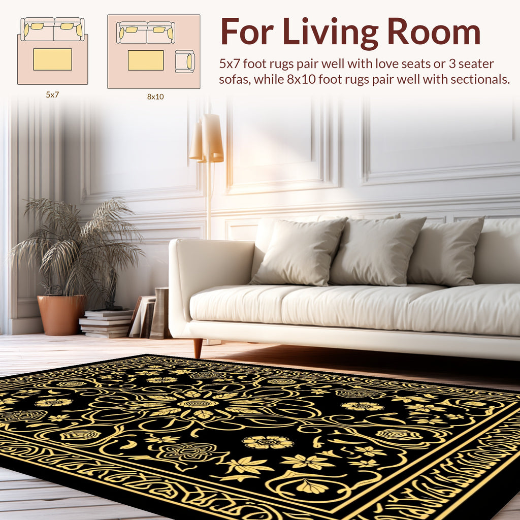 Golden Floral Intricate Pattern Rug