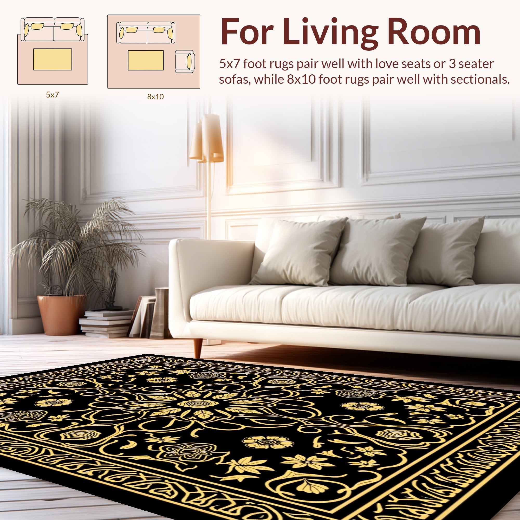 Golden Floral Intricate Pattern Rug