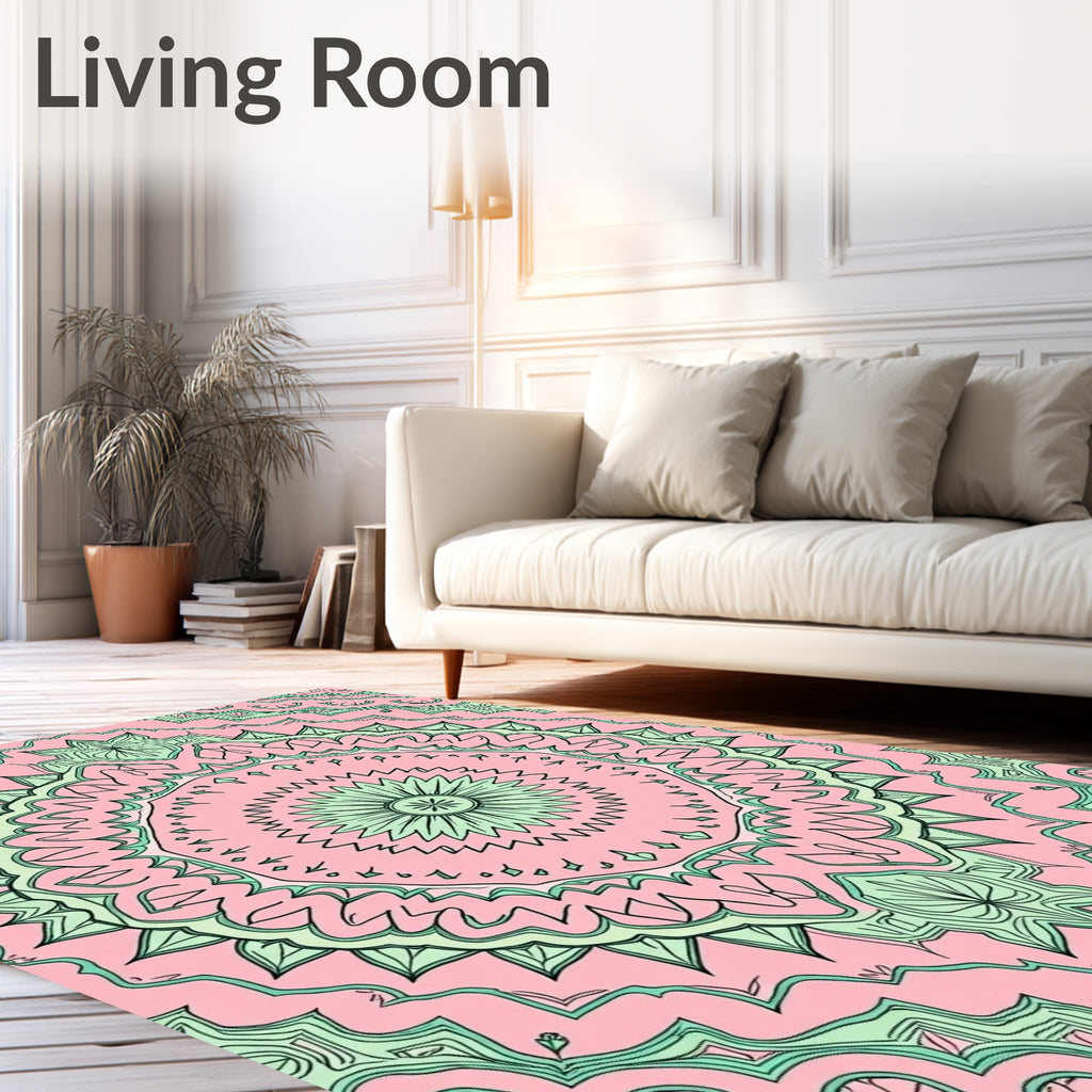 Pastel Pink Mint Mandala Bloom Rug