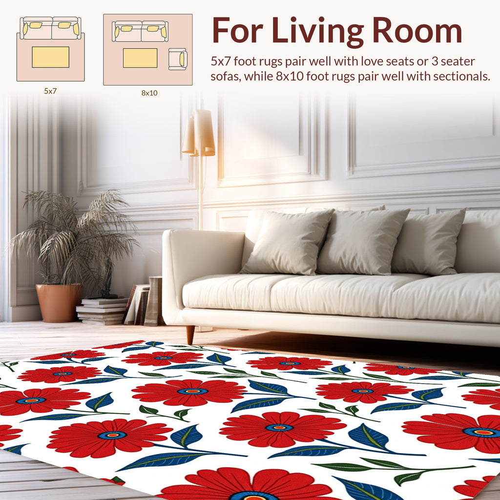 Bold Red Floral Pattern Rug