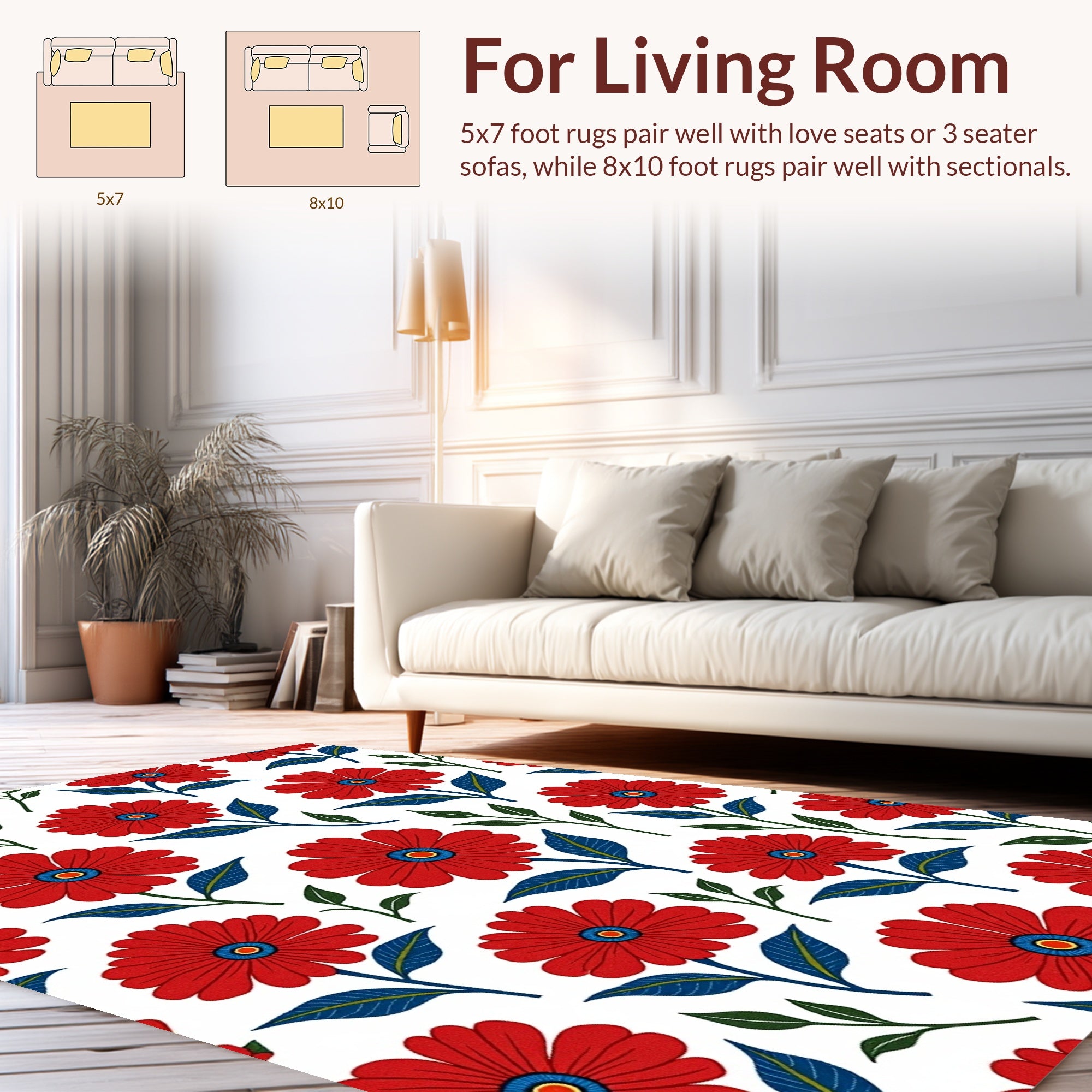 Bold Red Floral Pattern Rug