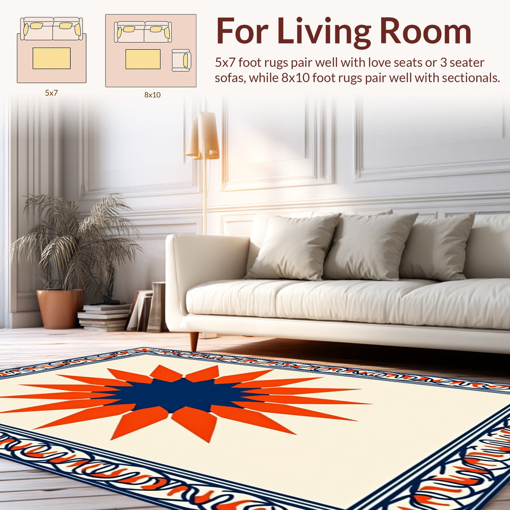 Bold Sunburst Ornate Border Design Rug