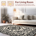 Black White Ornate Mandala Design Rug